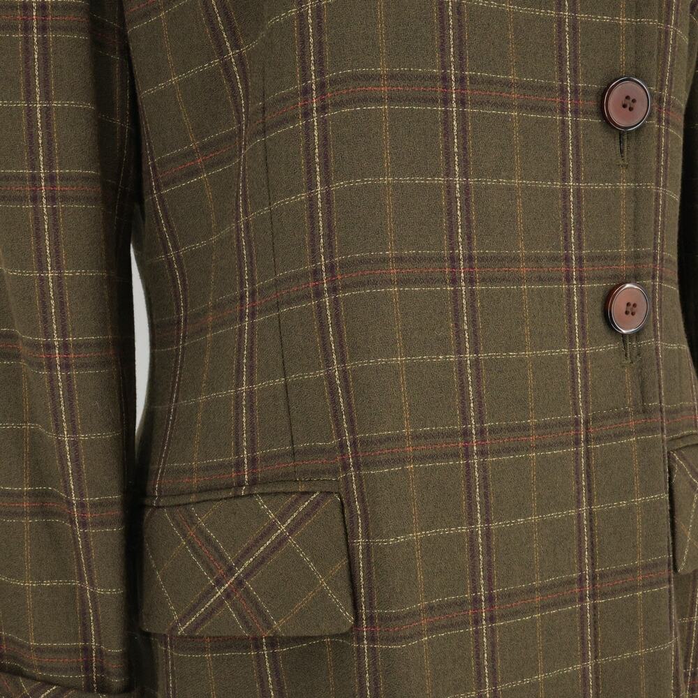 Kasper ASL Jacket Dress Petites 10P Green Plaid Tweed Pockets Lined Career Vtg - Picture 8 of 16